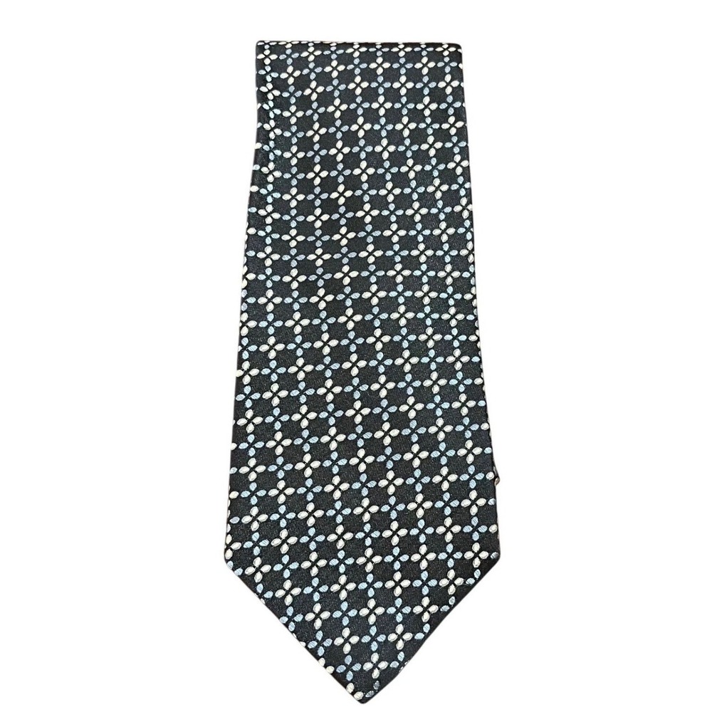 Tommy Hilfiger Mens Silk Tie Navy Blue Geometric‎ Floral Pattern Made in USA